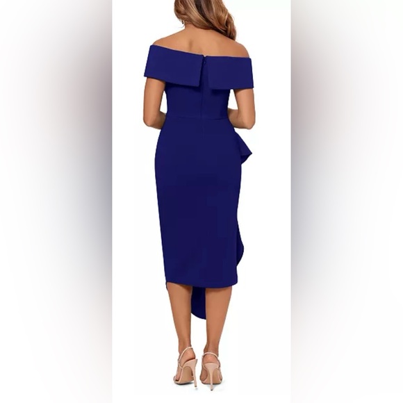 NWT Betsy Adam Off The Shoulder Ruffle Dress Navy Blue Size 6 - Picture 7 of 16